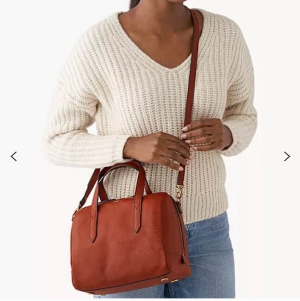 NWT Fossil Brown Leather Satchel NEW - Picture 3 of 16